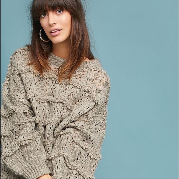 Anthropologie Amadi Oversized Textured Pointelle Chunky Knit Sweater Wool Size M - Picture 1 of 13